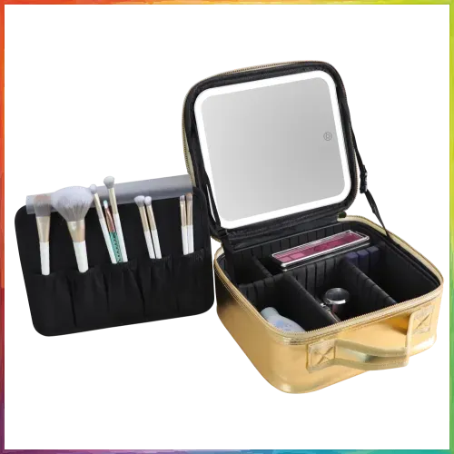 תיק איפור מחולק עם מראה ותאורת לד דגם MCB450 מבית MIRACASE בצבע זהב